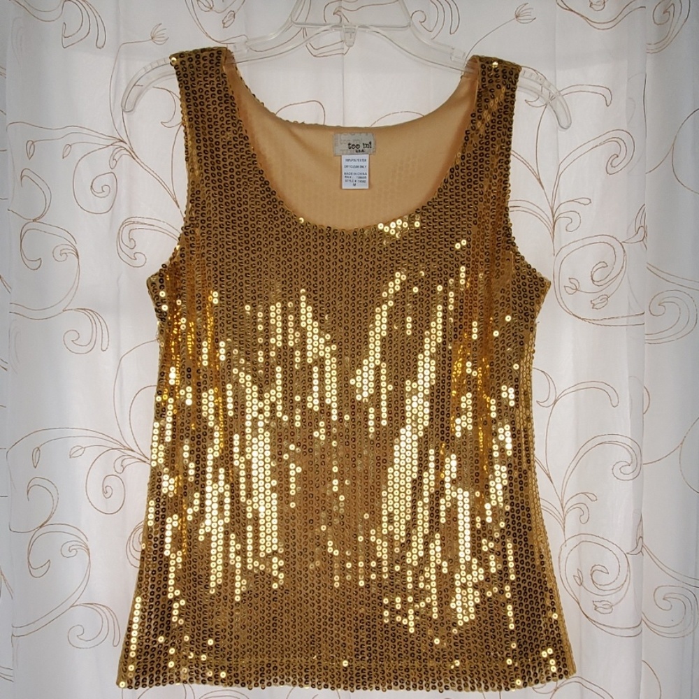 Too Mi Gold Sequin Tank Top